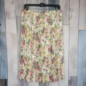 Vintage Leslie Fay Floral Pleated Skirt Midi Knee Length size 16